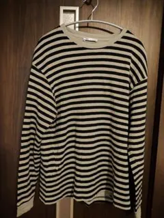 ZARA ザラ ボーダー 長袖ニットボーダーTシャツ L グレーボーダー