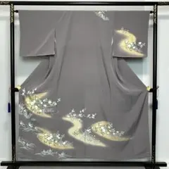 D106 訪問着 手描き友禅 花模様 正絹 着物 袷 しつけ糸付き未使用極美品