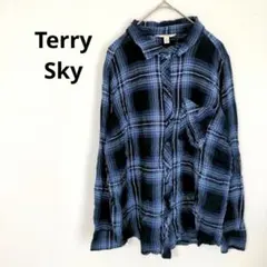 海外古着✨️　Terry Sky　チェック　長袖　シャツ　青　紺　ピンク