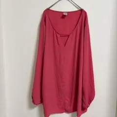 terra & sky ピンク Vネック 長袖シャツ 2X PINK ロング丈