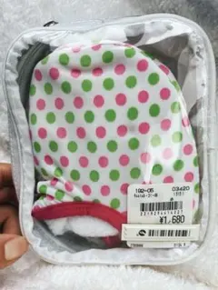 携帯用スリッパ ピンクとグリーンの水玉模様