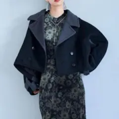 【HARE】バイカラーPコート/黒