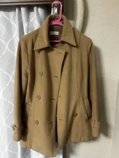ウール ベージュ ピーコート バックベルト付き