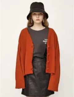 【急募】クラッシュドオーバーカーディガン　オレンジ Vネック オレンジニット