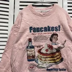 デザイン スウェット 古着 ピンク パンケーキ アメリカン レトロ イラスト