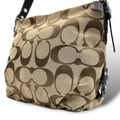 未使用級 91 コーチ ショルダーバッグ シグネチャー キャンバス ブラウン