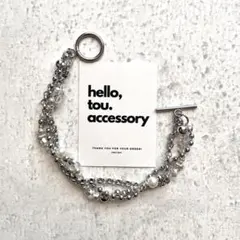 シルバービーズブレスレット　ステンレスチェーン　ファルファーレ　クリアシルバー