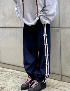 ストライプ リボン ジャージ ズボン