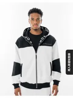 新作CRGNS ジッパー付きパーカー ホワイト/ブラック