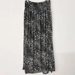 レオパード柄 ロングフレアスカート　ウエストゴムスカート　ヒョウ柄