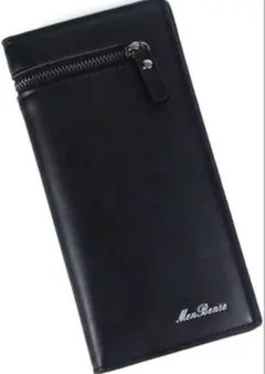 メンズ長財布 二つ折り 軽量 レザー 耐久性 シンプル ブラック