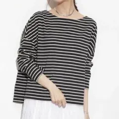 ナノユニバース　ボーダー　ワイドドロップトップス　ドルマン