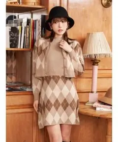 Darich ダーリッチ アーガイルチェックニットアンサンブル スカート