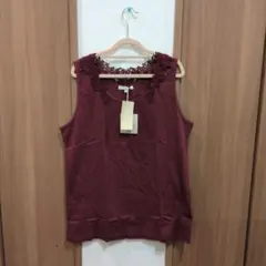 新品タグ付　ボルドー レース装飾 タンクトップ