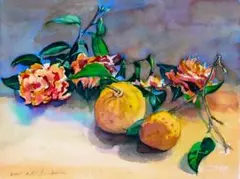水彩画 静物画 果物 額装 F6号サイズ - メルカリ