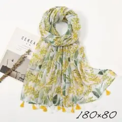 大判ストール　ショール　　花柄　ミモザ柄　薄手　イエロー　冷房対策　春夏　母の日