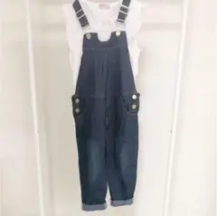 新品！タグ付き スキニーストレッチデニムサロペットとフリルショルダートップス