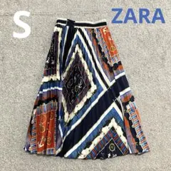 ZARA ザラ　プリーツスカート　ロング　スカーフ柄　総柄　カラフル　Sサイズのサムネイル