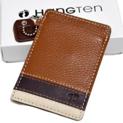 新品 本革 HANGTEN パスケース ハンテン 牛革 定期入れ 茶色 ブラウン