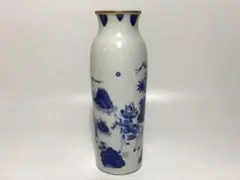 中国美術 清朝期青花染付新渡山水人物 楼閣図蓋箱 古玩 骨董 時代物