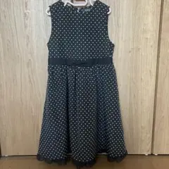 Hushush ノースリーブワンピース 130発表会　黒ドット　結婚式