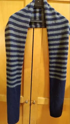 ネイビーとグレーのストライプカシミヤ100%マフラー