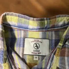 AIGLE チェック柄 7分袖シャツ Sサイズ