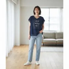 BouJeloud ブージュルード Vネック プリントチュニックネイビーFREE