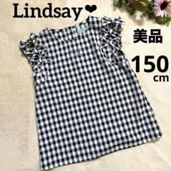 【美品】Lindsay ギンガムチェック ノースリーブ トップス 白 黒150のサムネイル
