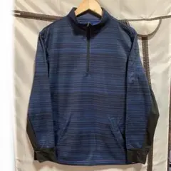 ハーフジップトレーナー M 青と黒のストライプ