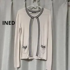 INED ストライプ付きアイボリー長袖カーディガンのサムネイル
