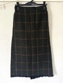 【未使用・美品】タイトスカート グリーン系チェック ひざ下丈