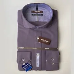 新品 マリクレールオム 長袖 ドレスシャツ Yシャツ メンズM 39-78 濃紫