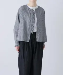 HUIS. ゆるふわコットンワイドブラウス（ブルーストライプ）ハウスU102