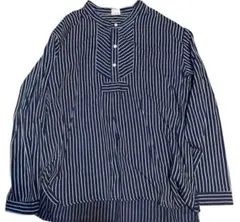 フィッシャーマンシャツ　グランパシャツ　コットン　ネイビー　L
