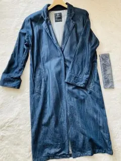 w closed ダブルクローゼットデニム生地ロングコート 未使用ベルト付 軽量