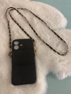 黒いキルティングスマホショルダーストラップ