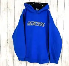 ユニセックス古着　ADIDASアディダス　センター刺繍ロゴスエットパーカー　青