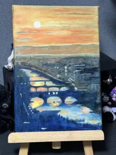 月へ続く夜桜』 絵画 アート 風景画 アクリル キャンバス F4 夜桜