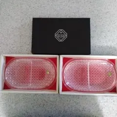 HOYA CRYSTAL GLASS 花柄オーバル皿 2枚セット