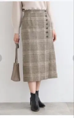 インディヴィ INDIVI 洗える／ウール調チェック柄ラップ風スカート 36 S