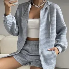ドロップスウェットセットアップ　グレー　ショートパンツ