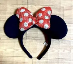 美品　ディズニーランド　ミニー スパンコールドットカチューシャ