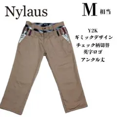 【Y2K】NYLAUS ギミック ワークパンツ チェック切替 ベージュ 79のサムネイル