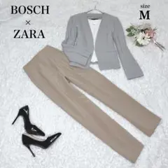 美品✨ボッシュ×ザラ 淡色きれいめコーデ 上品 ノーカラー ワントーン ホック