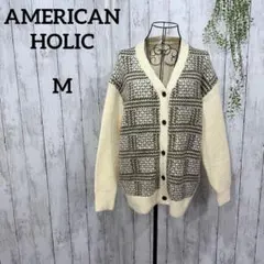 アメリカンホリック カーディガン M ジャガード 総柄 長袖 アイボリー
