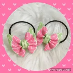 2個セット♡和柄　蝶々柄　古典柄　三つ編み柄　リボン　ヘアゴム