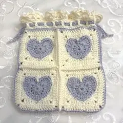 ハートの巾着ポーチ ハンドメイド かぎ針編み 編み物 グラニースクエア
