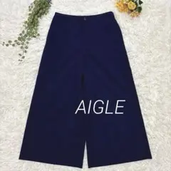 AIGLE ワイドパンツ ネイビー ストレッチ【M】カジュアル 体型カバー