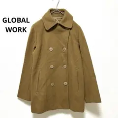 グローバルワーク　ウール ダブルブレスト コート ブラウン　アウター　ピーコート
